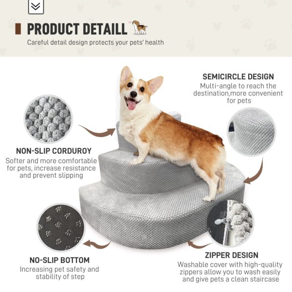 WOWMAX Corduroy Pet Stairs - Non-slip 3 Tiers for Easy Access - Image 3