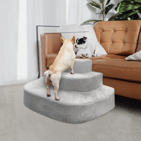 WOWMAX Corduroy Pet Stairs - Non-slip 3 Tiers for Easy Access - Image 9